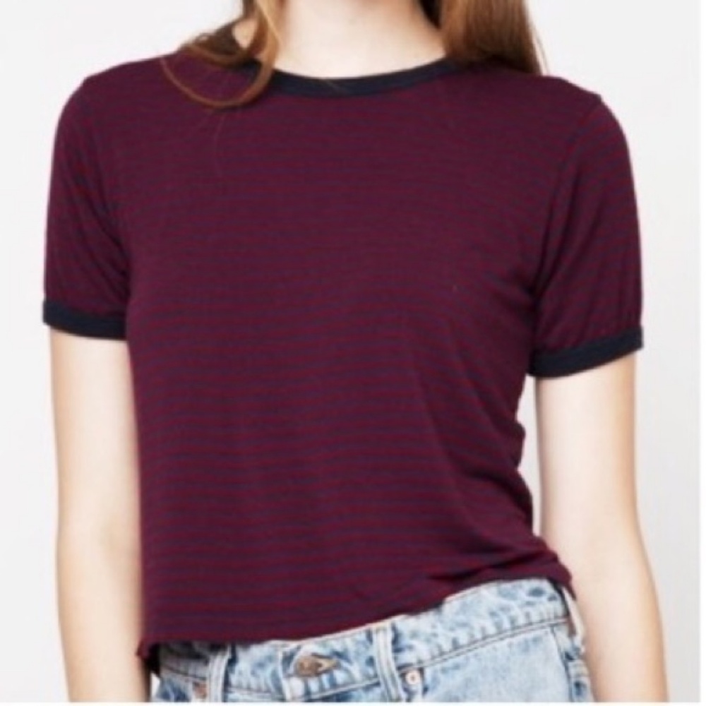 John Galt Blue and Red Striped Ringer Tshirt